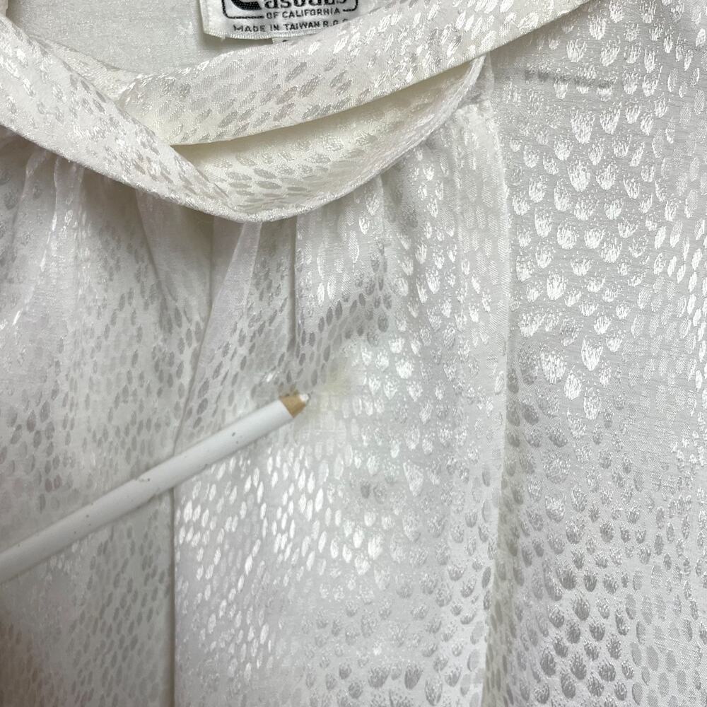 Vintage 80s Satin Secretary Blouse Medium White Animal Print Quiet Luxury - Picture 5 of 8